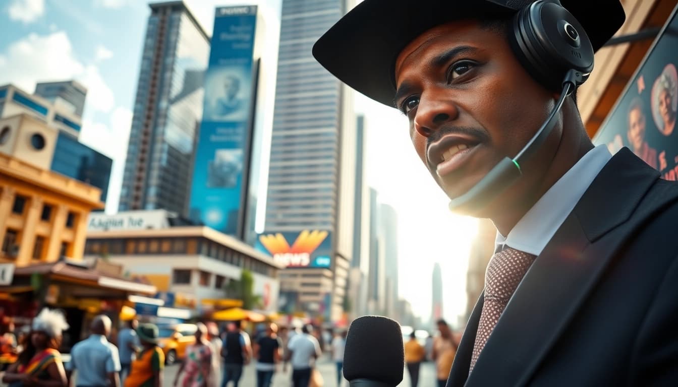 Covering enigeria news in a vibrant Nigerian city, showcasing urban life and culture.