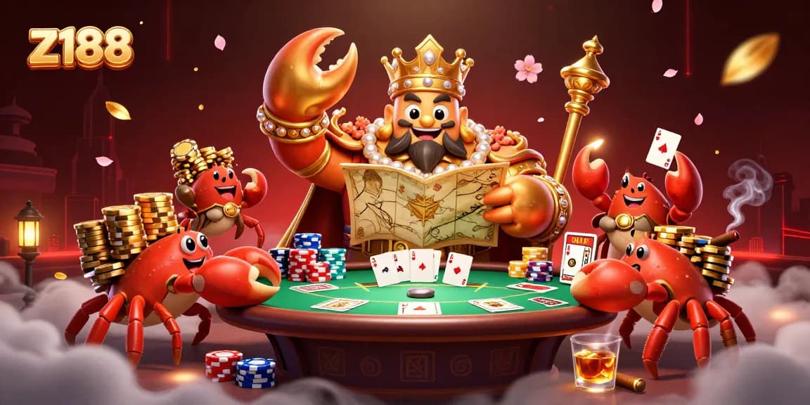 Experience the allure of z188 with giant golden crab emperor leading a thrilling poker scene.