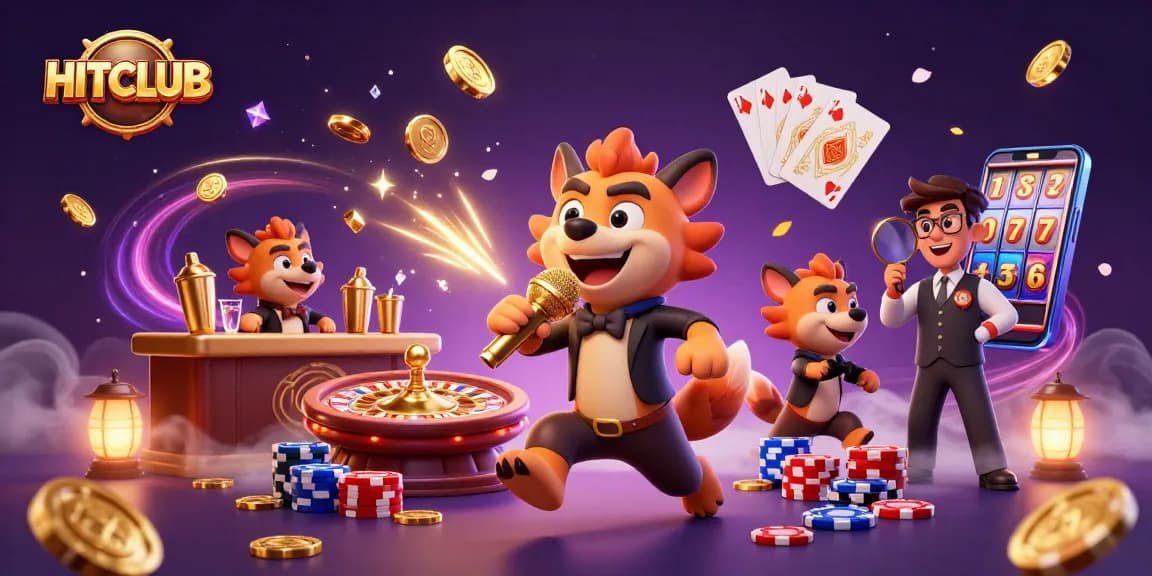 Join HITCLUB for an engaging casino experience with lively hyenas in a vibrant environment.