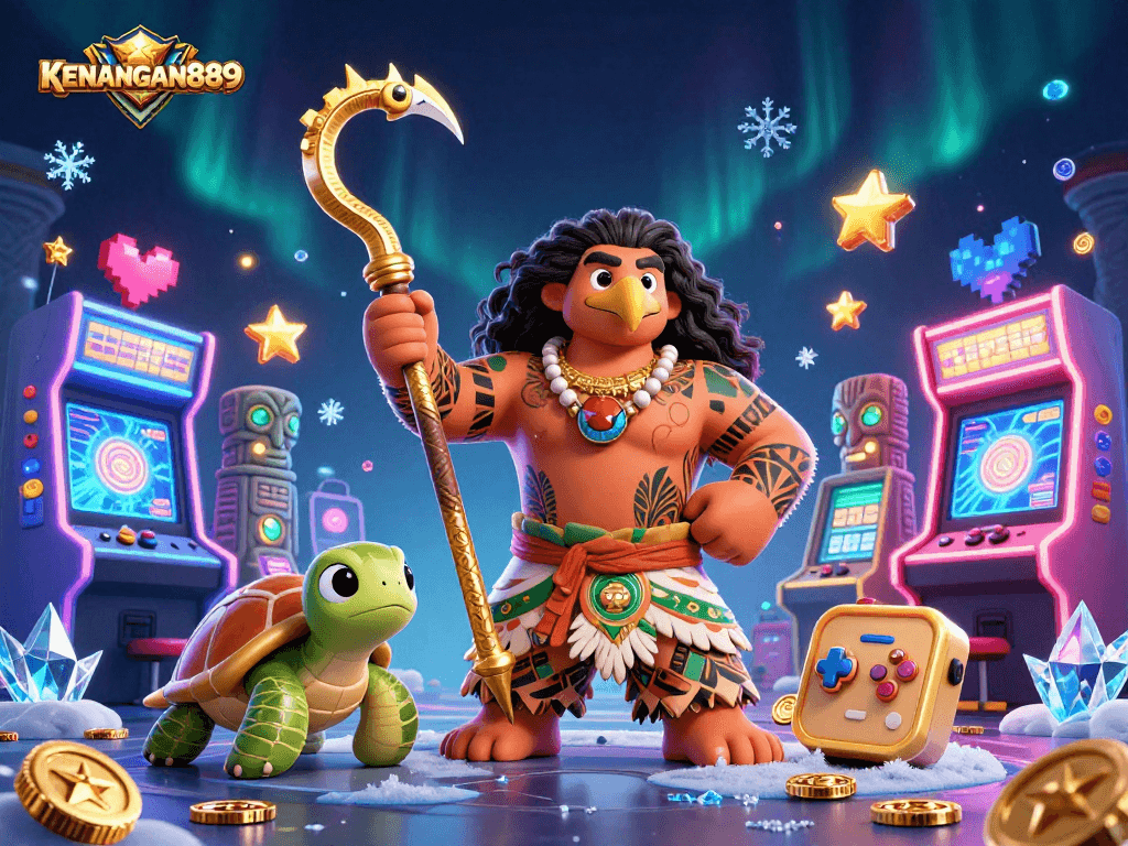 Experience exciting slot gameplay with KENANGAN889, featuring vibrant characters and casino elements.