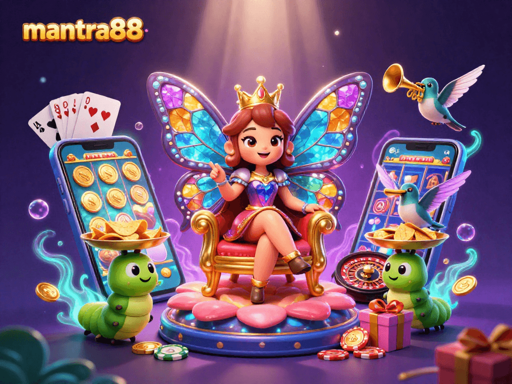 Experience mantra88 with vibrant gaming action featuring a butterfly queen and dynamic casino elements.
