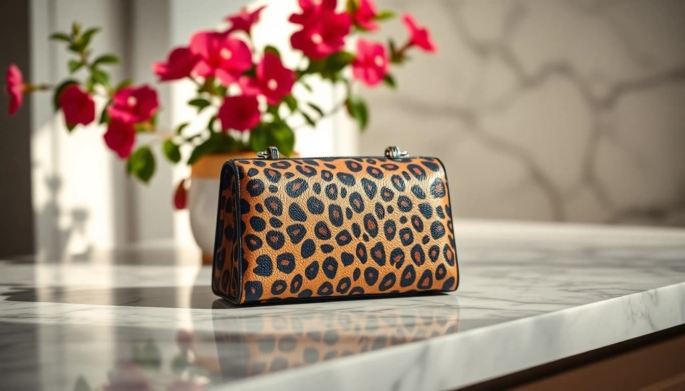 Showcase a stylish leopard print purse that embodies elegance and allure.