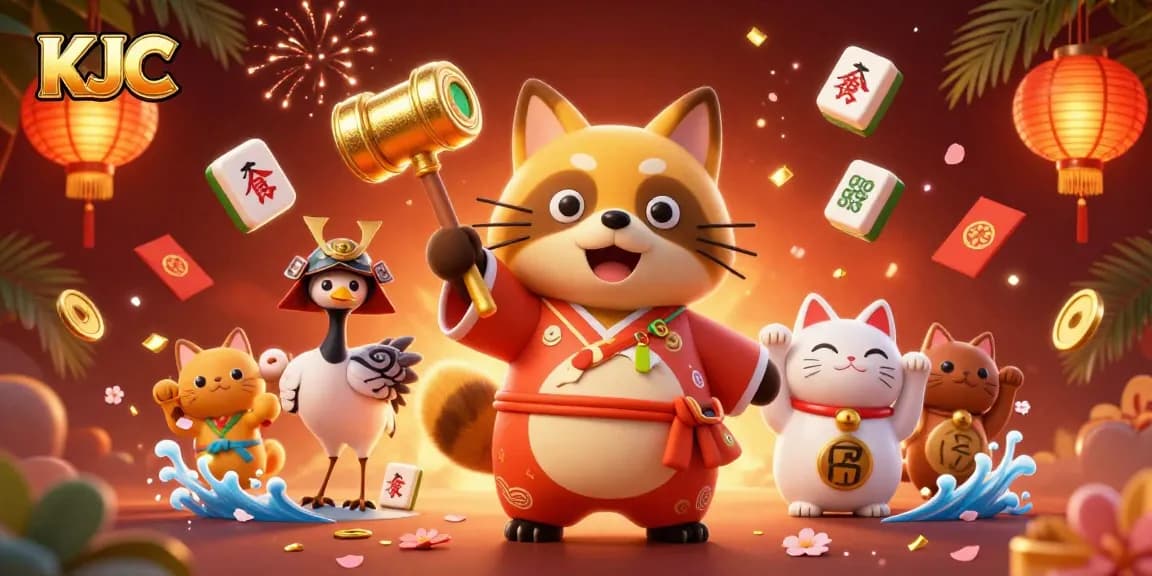 KJC engages players in a vibrant online gaming experience with festive characters and dynamic casino elements.