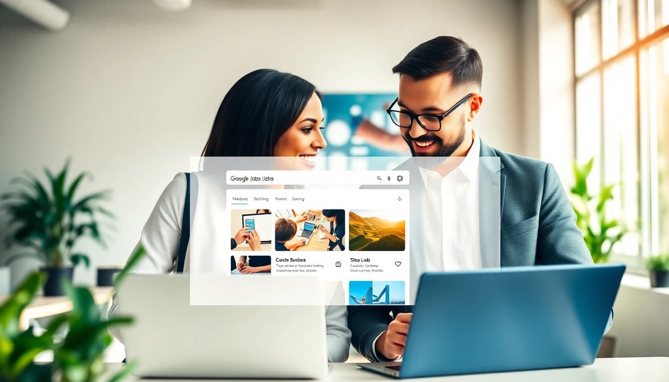 Search for google jobs in a contemporary workspace with professionals collaborating.