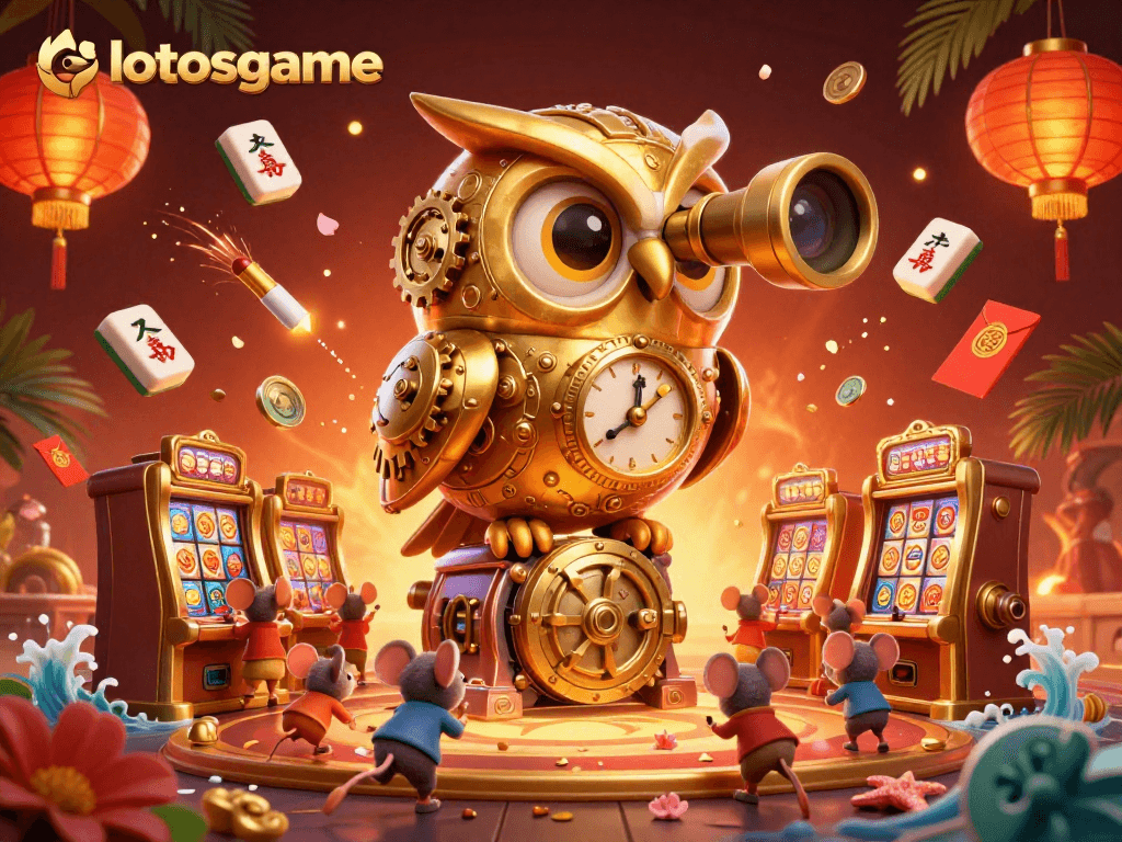 Experience the thrill of lotosgame with this vibrant digital casino scene overflowing with excitement.