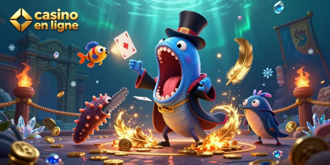 Jeux captivants et animations dynamiques au casino en ligne illustrés sous l'océan.