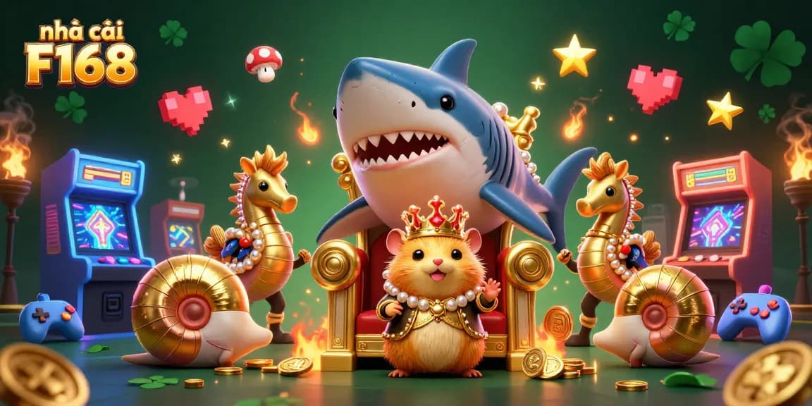 Engage with thrilling gameplay at nhà cái F168, featuring royal hamster king and vibrant casino elements