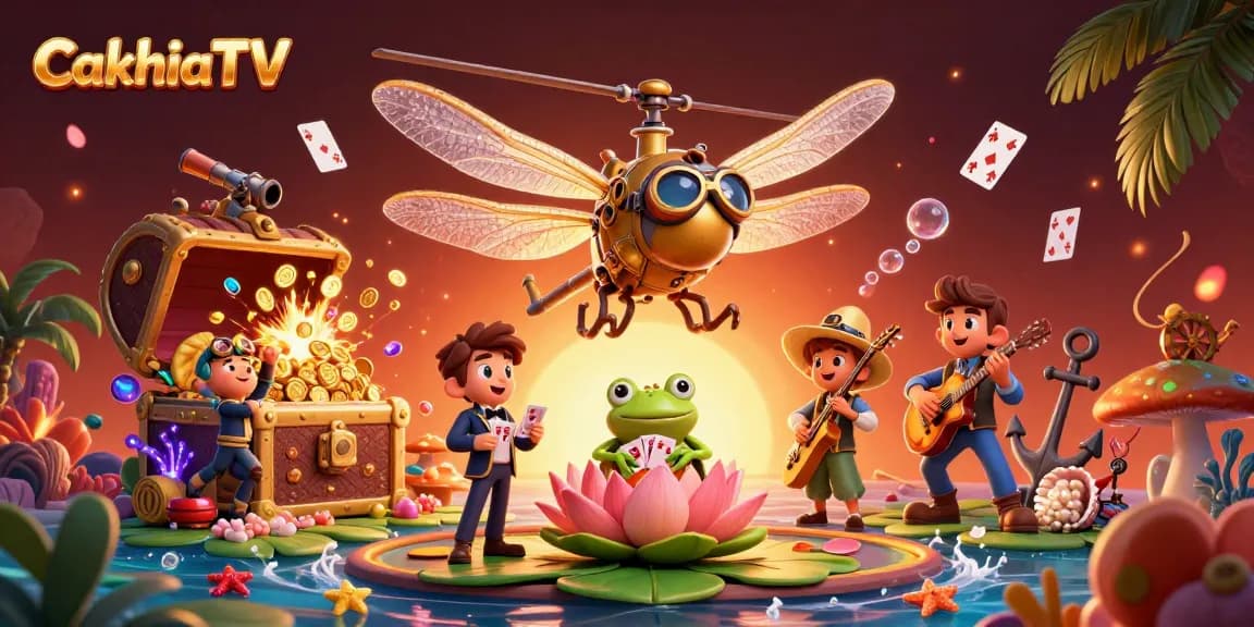 CakhiaTV offers an exciting casino experience with a lively dragonfly pilot, frog dealer, and jazzy cricket musicians.