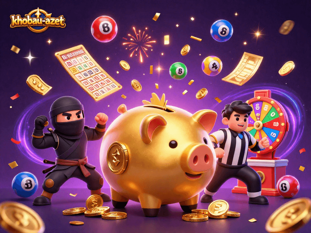 Experience the excitement of khobau-aztec with dynamic characters in this vibrant casino illustration.