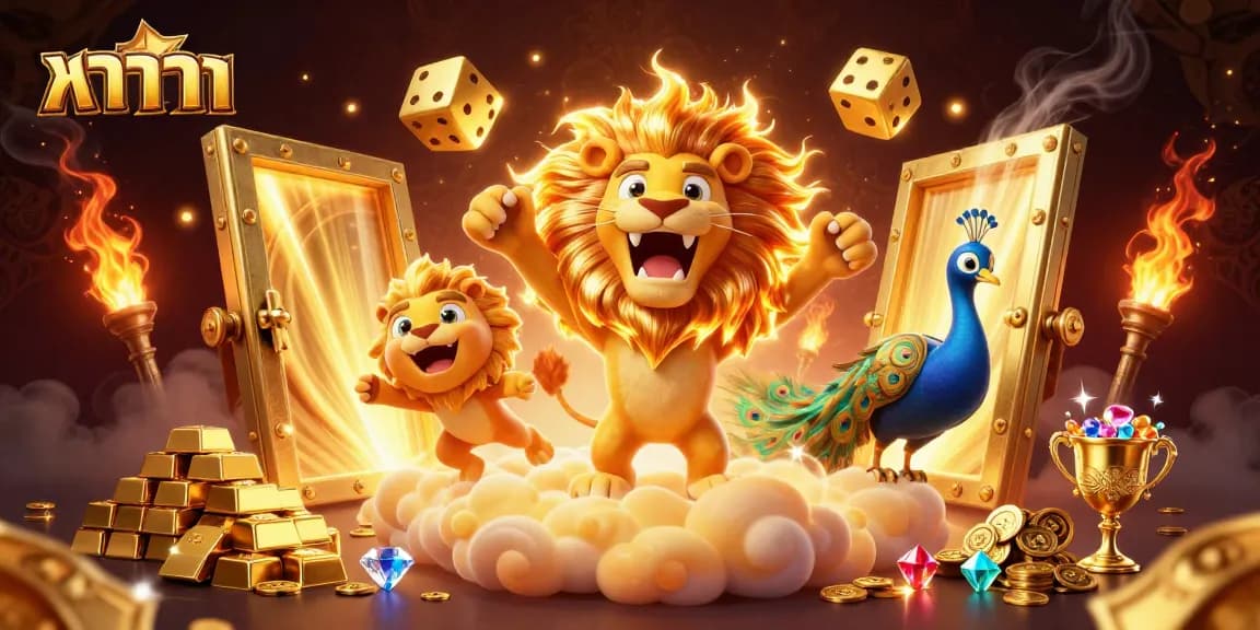 หมุนเกมบาคาร่าพร้อมกับสิงโตพระอาทิตย์และลูกเต๋าทองคำในฉากที่แวววาว