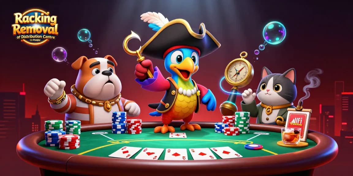 Racking Removal of Distribution Centre in Rugby: Play poker with pirate captain and mates in a vibrant casino scene.