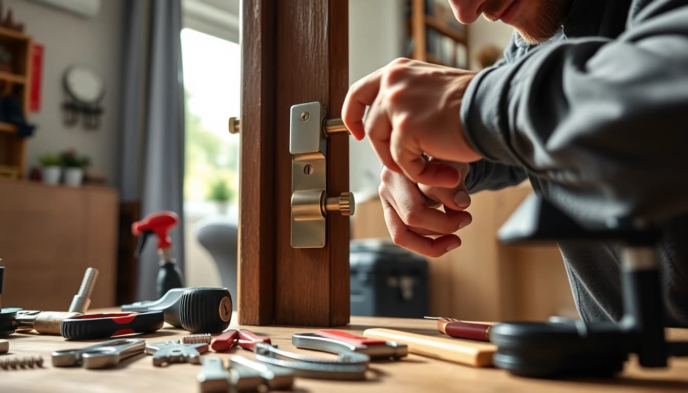 Lock Doctor Essex expertly fixing a modern door lock in a welcoming home environment.