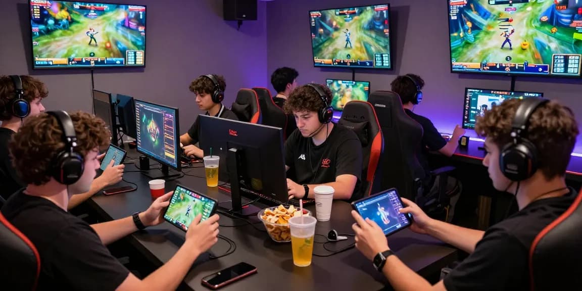 Players enjoying MANTRA88 mobile game platform in a vibrant gaming lounge, showcasing competitive gameplay and community.