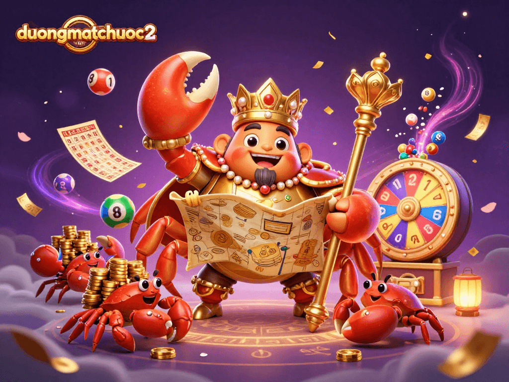 Experience exciting gameplay in duongmatchuoc2 as the golden crab emperor navigates a treasure-filled world with dynamic lottery elements.