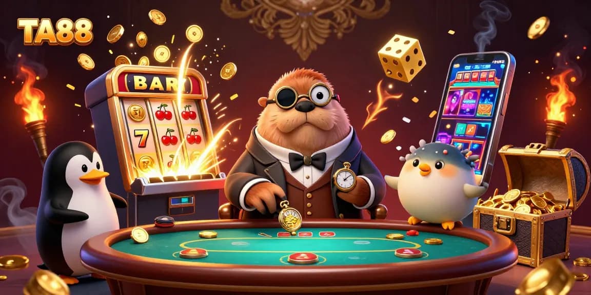 Engage with TA88's vibrant underwater casino action featuring a walrus, penguin dealer, and bluffing pufferfish