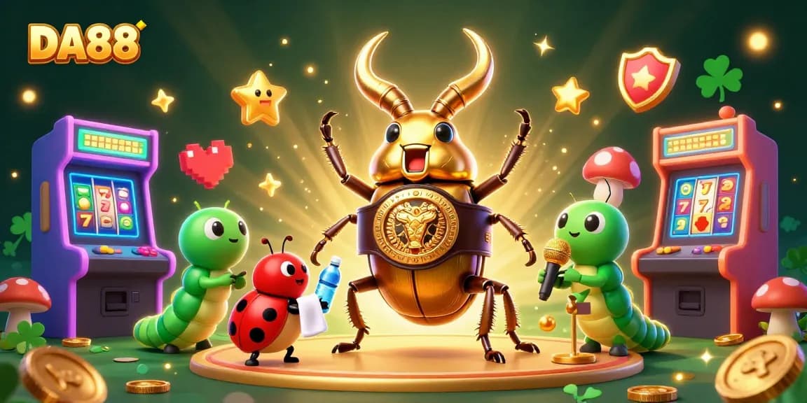 Engage with DA88 in a vibrant, fun-filled 3D slots universe featuring cartoon characters and game elements.