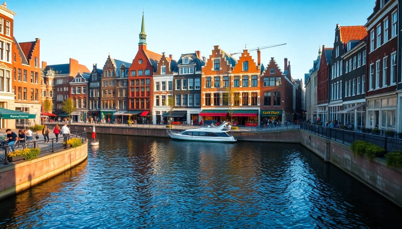 Ontdek de grachten en architectuur op leideninbeeld.nl met een levendig stadsbeeld van Leiden.