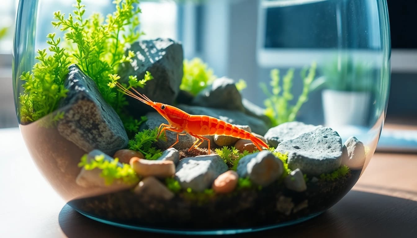 Observe lively marine shrimp in a vibrant shrimp bubble ecosystem set on a tranquil desktop.