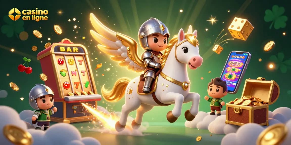 Jouez à un casino en ligne avec une illustration magique de cheval céleste et un jackpot éclatant.
