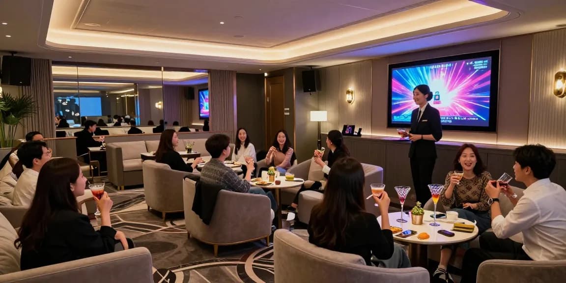 강남 쩜오의 고급스러운 분위기와 고객 서비스 제공 장면
