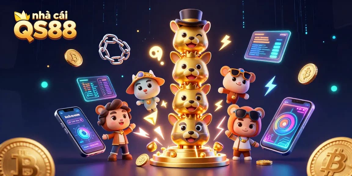 Engage in thrilling gameplay at nhà cái QS88 with vibrant casino elements and captivating crypto symbols.