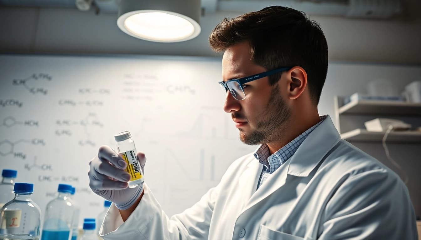 Researcher analyzing 5 amino 1mq in a modern laboratory setting.