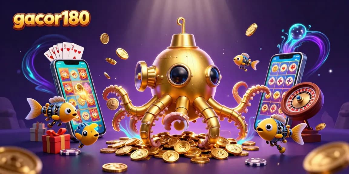 Gacor180 menampilkan kraken emas dan permainan slot yang menghidupkan suasana kasino