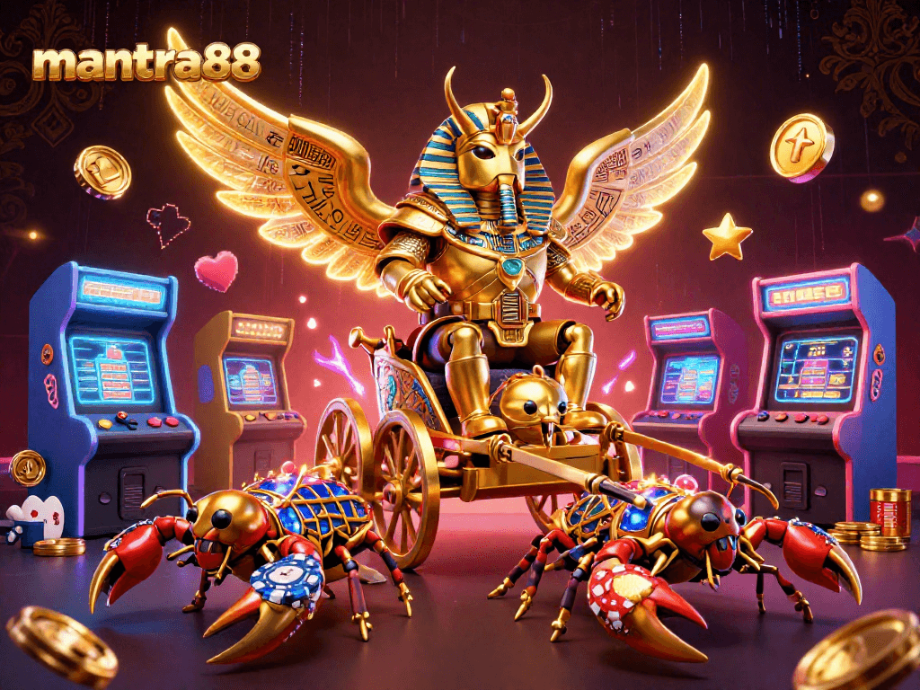 Experience thrilling gameplay with mantra88 at this vibrant casino scene filled with dynamic characters and gaming elements.