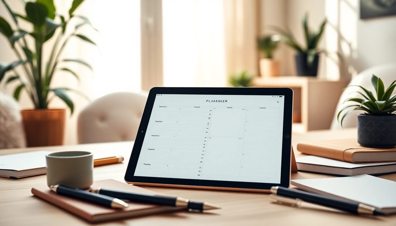 Enhance productivity with digital planners displayed on a sleek iPad in an inviting workspace.