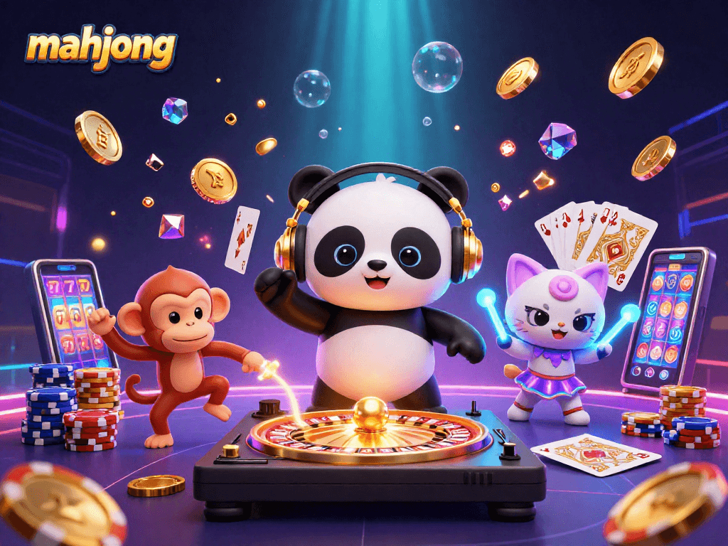Experience mahjong excitement with stunning 3D casino characters and vibrant game elements.