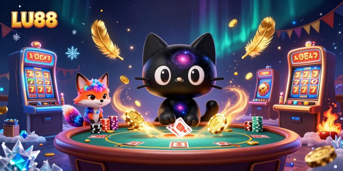 Experience thrilling wins with LU88 at the cosmic casino table featuring animated characters and magic.