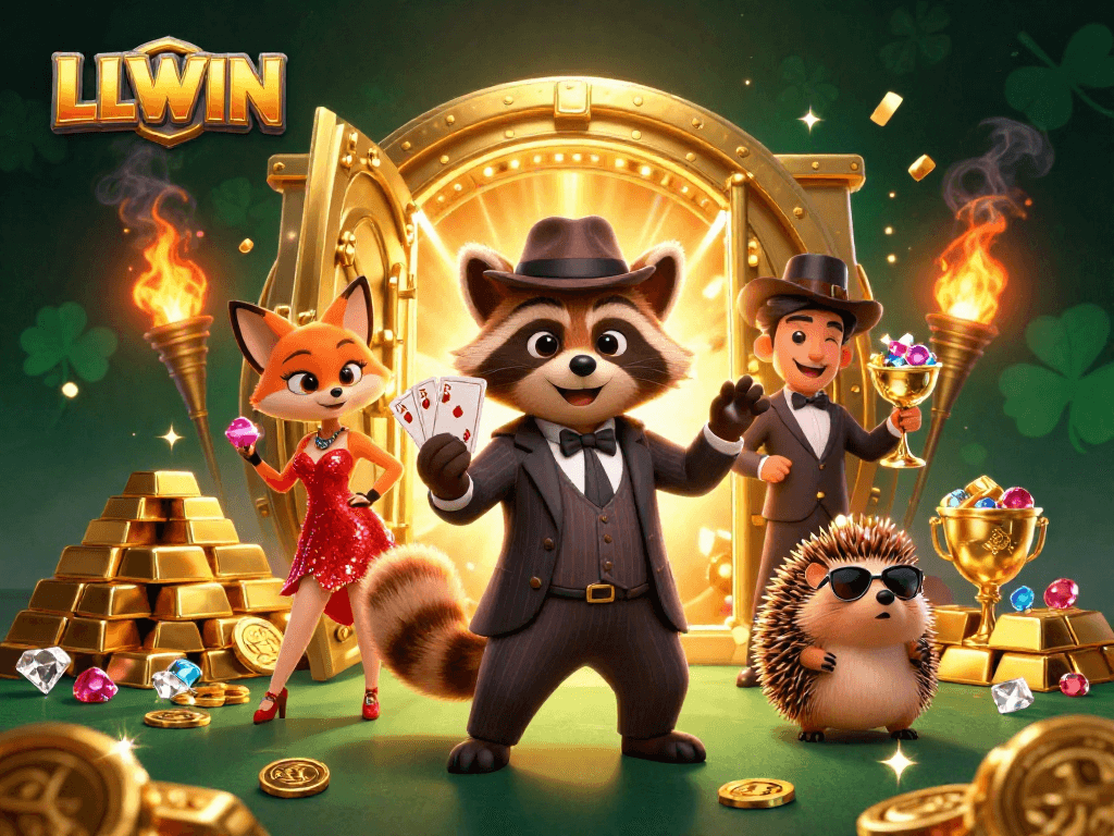 Experience the thrill of the LLWIN casino with this vibrant 3D illustration of winning characters.