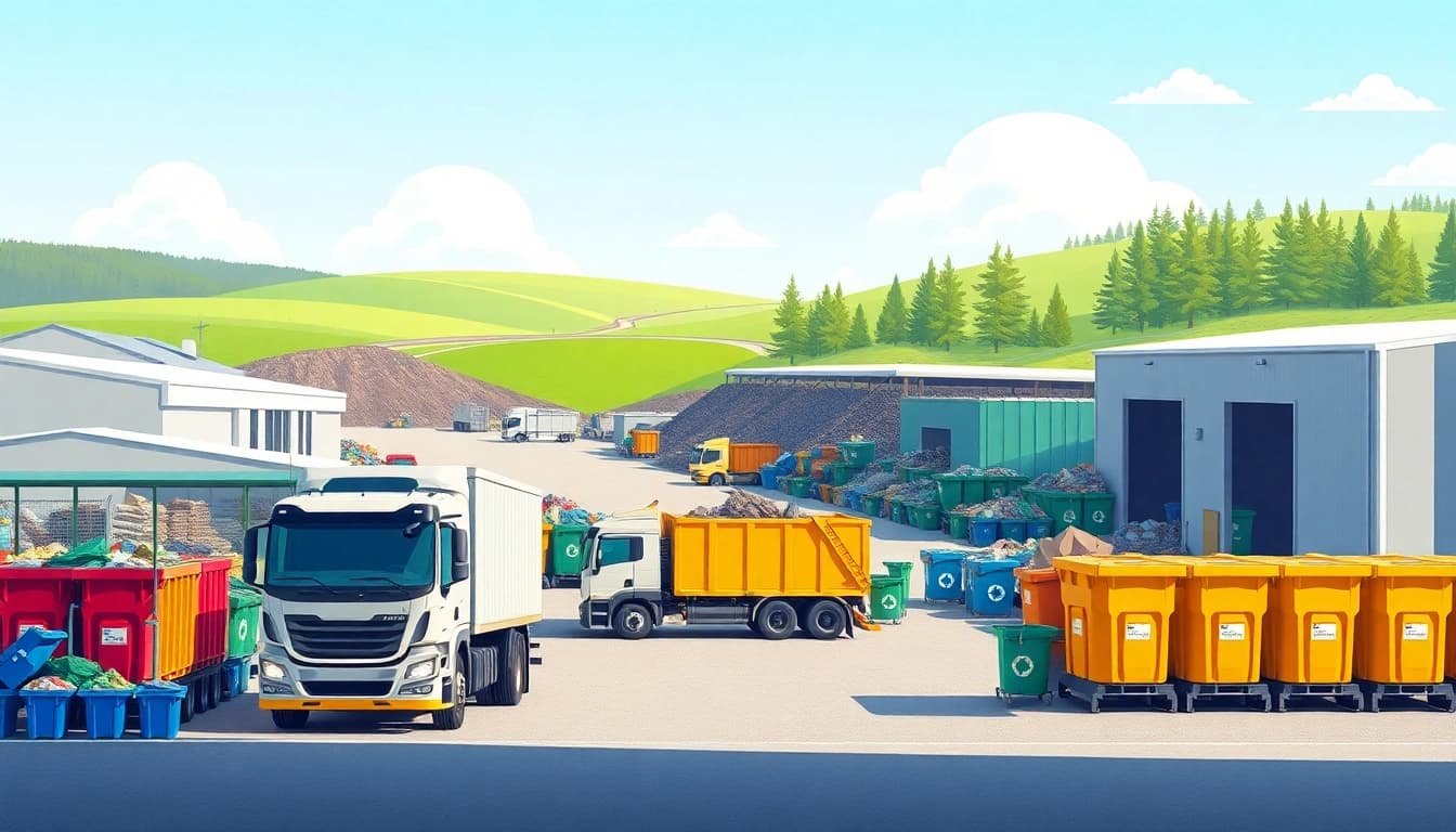 Efficient operations at Bonnyville dump with trucks and recycling facilities in view.