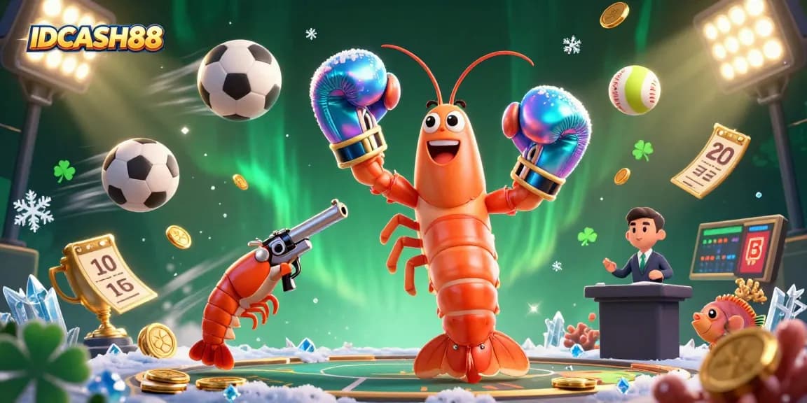 Engage with IDCASH88's energetic casino scene featuring dynamic sports elements and vibrant characters.