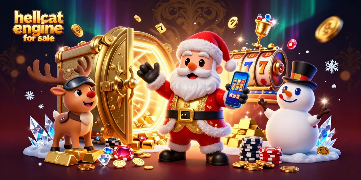 Engage with the hellcat engine for sale in a vibrant casino scene, featuring Santa, a reindeer dealer, and a poker chip snowman.