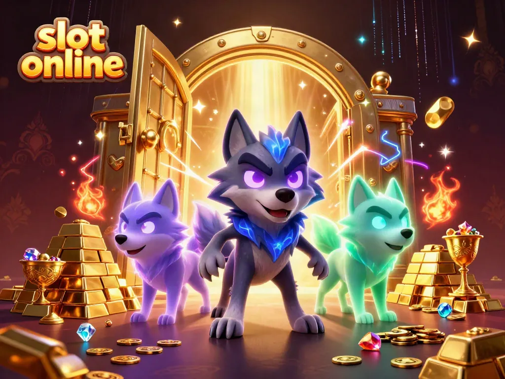 Engage with the thrill of slot online games amidst a treasure-filled 3D fantasy illustration