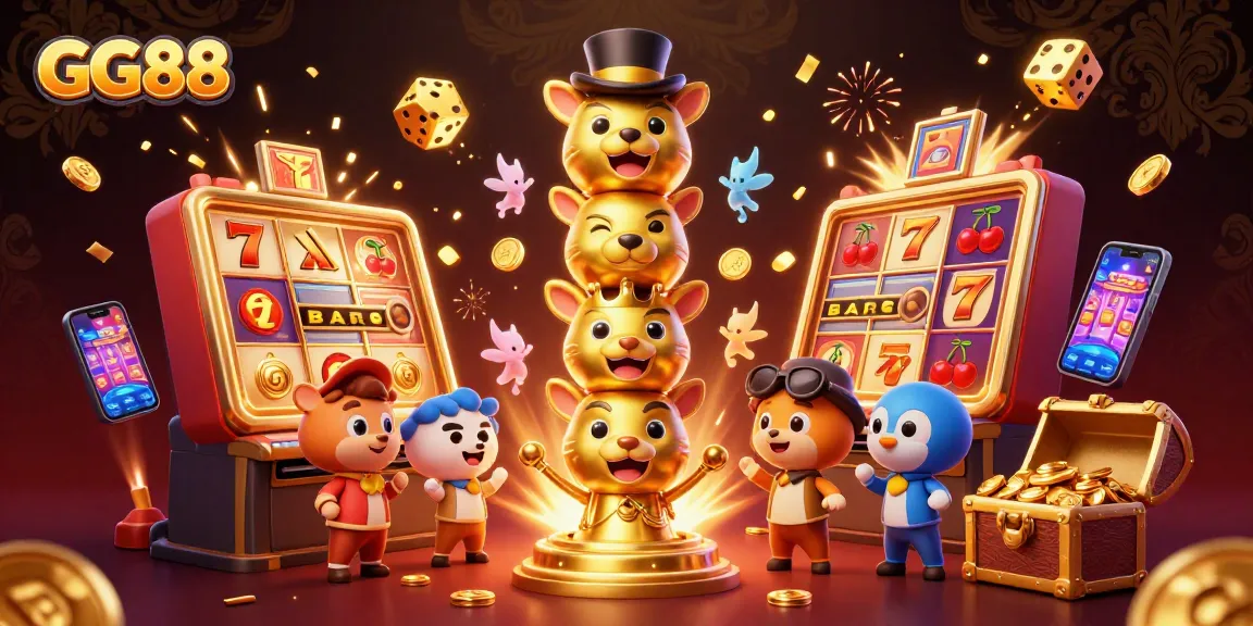 Spin big wins at GG88 casino blasting coins and jackpots in an engaging vibrant scene.