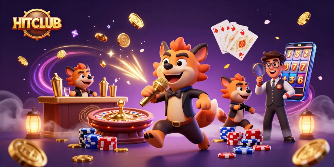 Join HITCLUB for an engaging casino experience with lively hyenas in a vibrant environment.