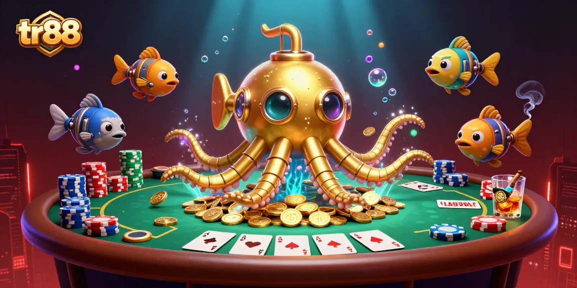 Play poker and win with tr88's exciting gaming atmosphere in this vibrant illustration.