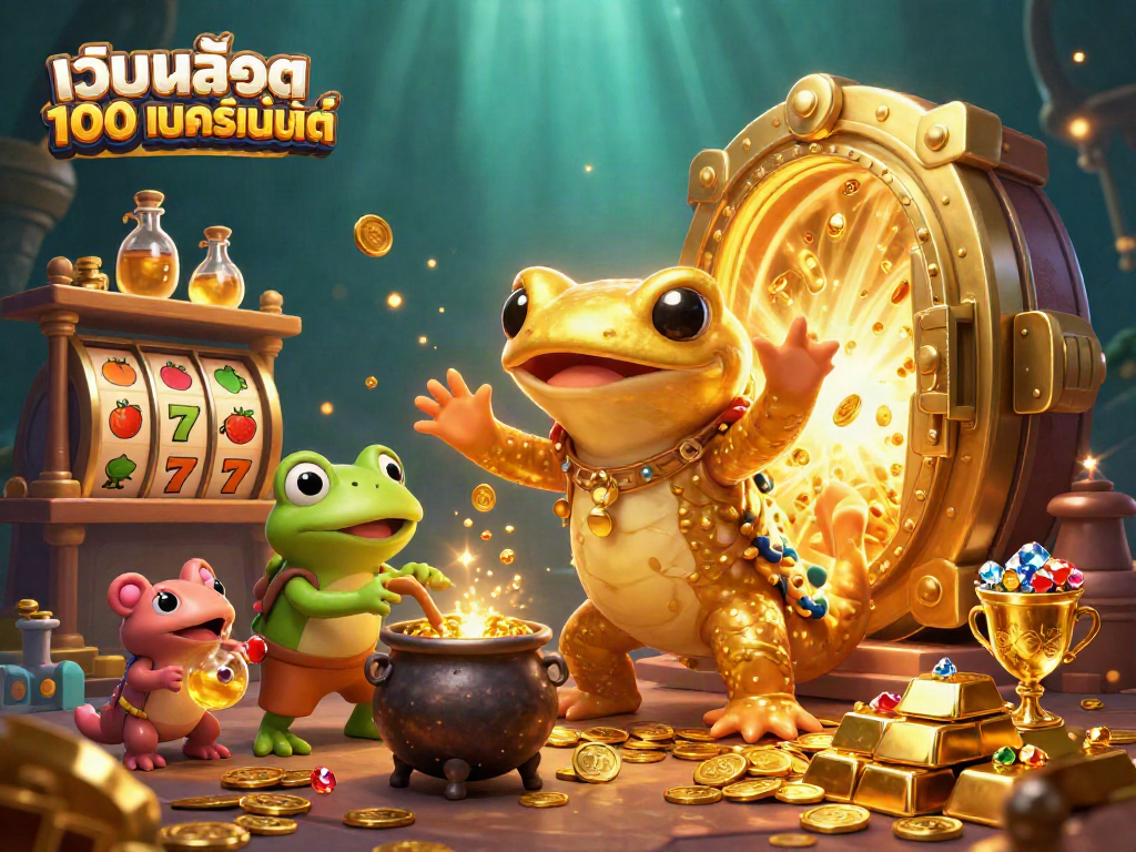 Engage in เว็บสล็อต แท้ 100 เปอร์เซ็นต์ with a golden salamander alchemist transforming coins in a dynamic 3D scene.