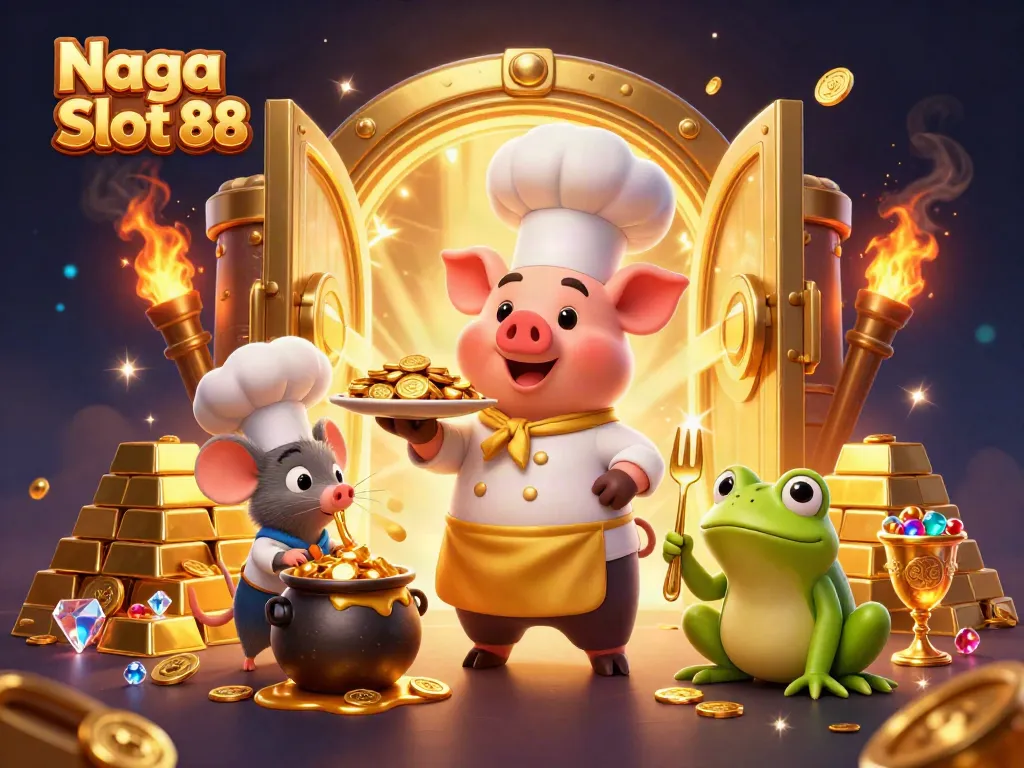 Engage in the excitement of Naga Slot 88 with a vibrant, dynamic casino-themed illustration.