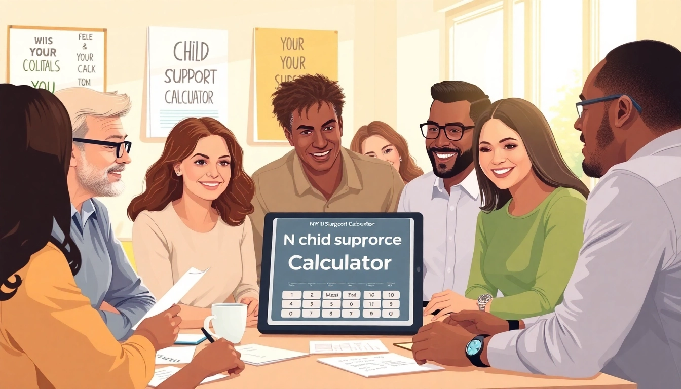 Parents using the ny child support calculator in a collaborative office setting.