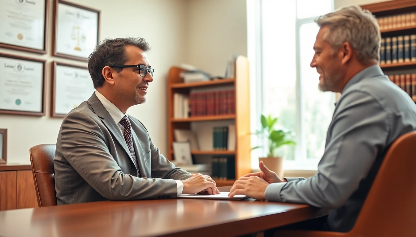 Maine Personal Injury Lawyer consults a client in a professional office setting.