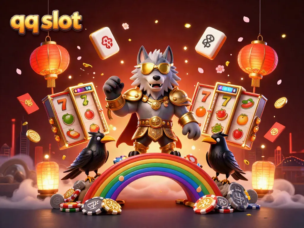 Experience thrilling qq slot action with Odin and ravens before a stunning casino backdrop.