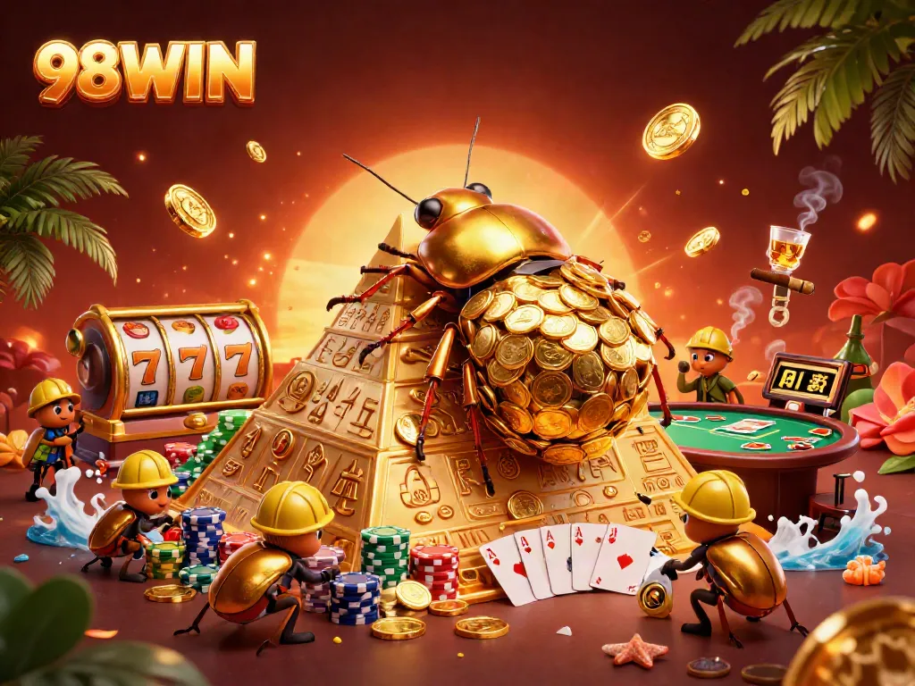 Experience thrilling gaming with 98WIN's dynamic casino environment filled with riches and vibrant animations.