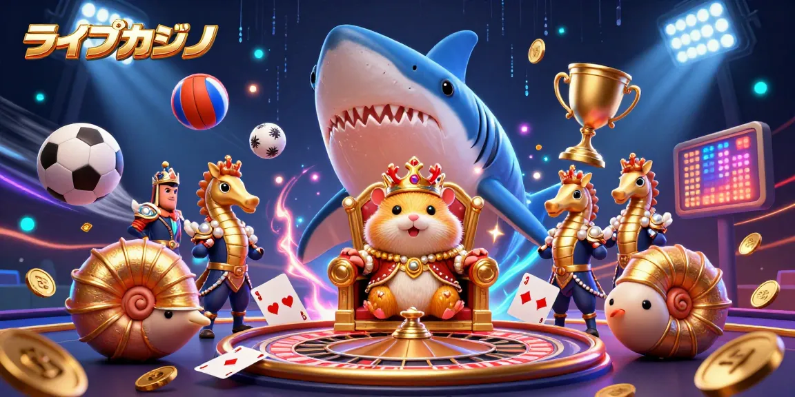 ライブカジノで勝利を目指して、ルーレットやカードで熱心に戦うキャラクターたち。