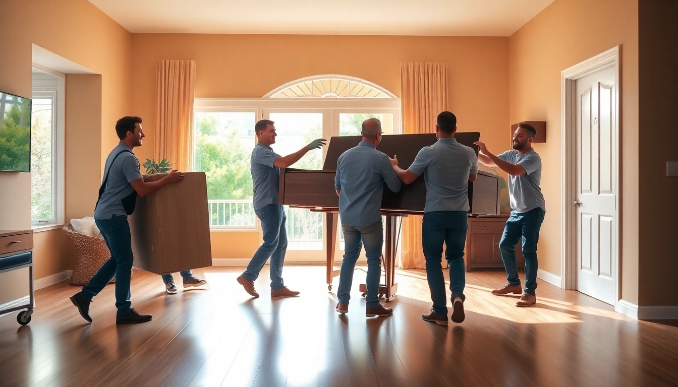Affordable services by cheap movers st george ut lifting a piano during a bright move.