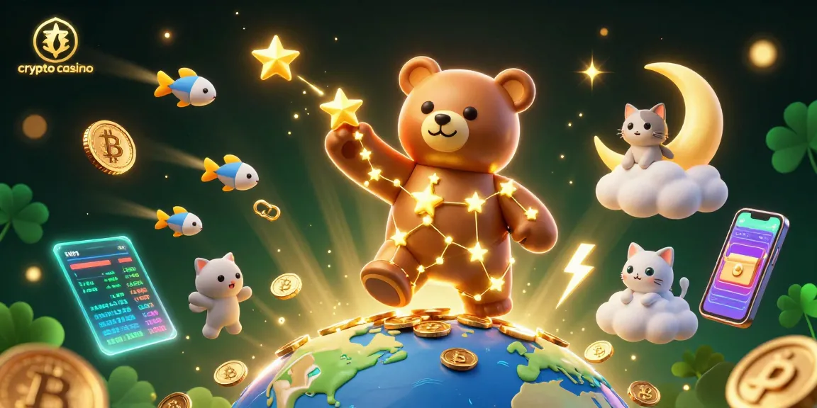 Gana en un crypto casino con un oso de constelación dorada que recolecta monedas en un paisaje espacial.