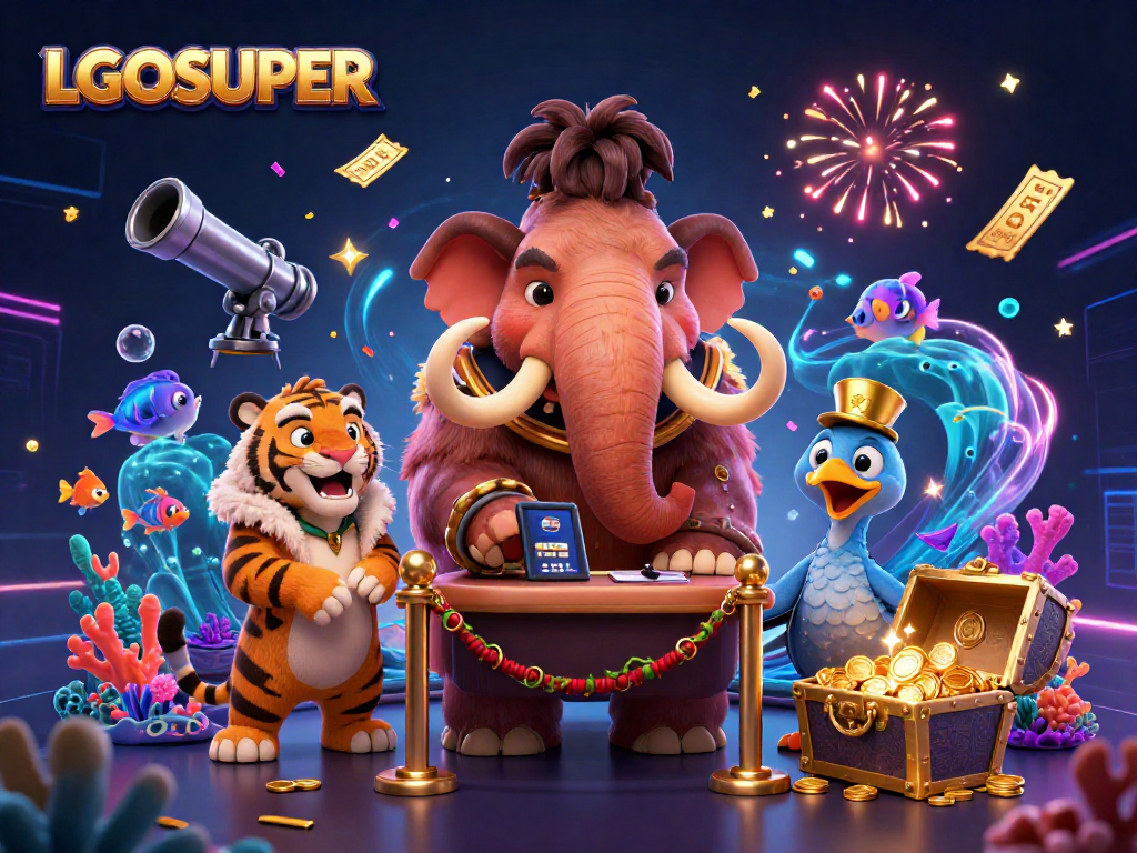 Play with LGOSUPER as the vibrant underwater scene comes alive with energetic sea creatures and dynamic fish shooting elements.