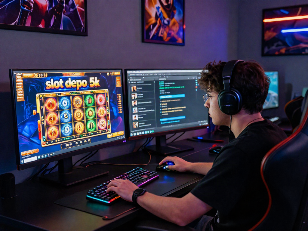 Player immersed in the 'slot depo 5k' gaming experience, showcasing excitement and technology.